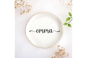 JoycuFF Emma Personalized Name Ceramic Jewelry Tray, Mothers Day Christmas Anniversary Engagement Birthday Gifts for Women Couples, Trinket Dish for Rings Earrings Necklaces Bracelets Keys