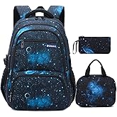 MITOWERMI Boys Backpacks for Primary Junior School Kids Backpack with Lunch Box Galaxy Space Bookbags for Boys Girls