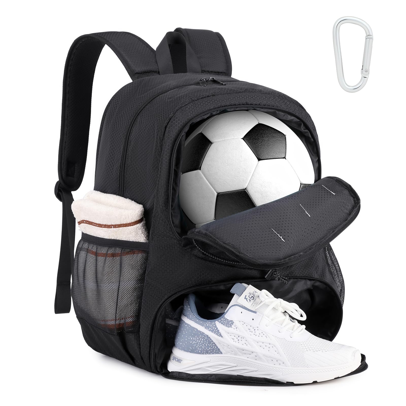 Photo 1 of MUSEVOS Soccer Backpack, Youth Soccer Bag with Ball Compartment & Shoe Compartment, Water Resistant Sport Equipment Bags Training Backpack Fit Basketball Volleyball Football, Black