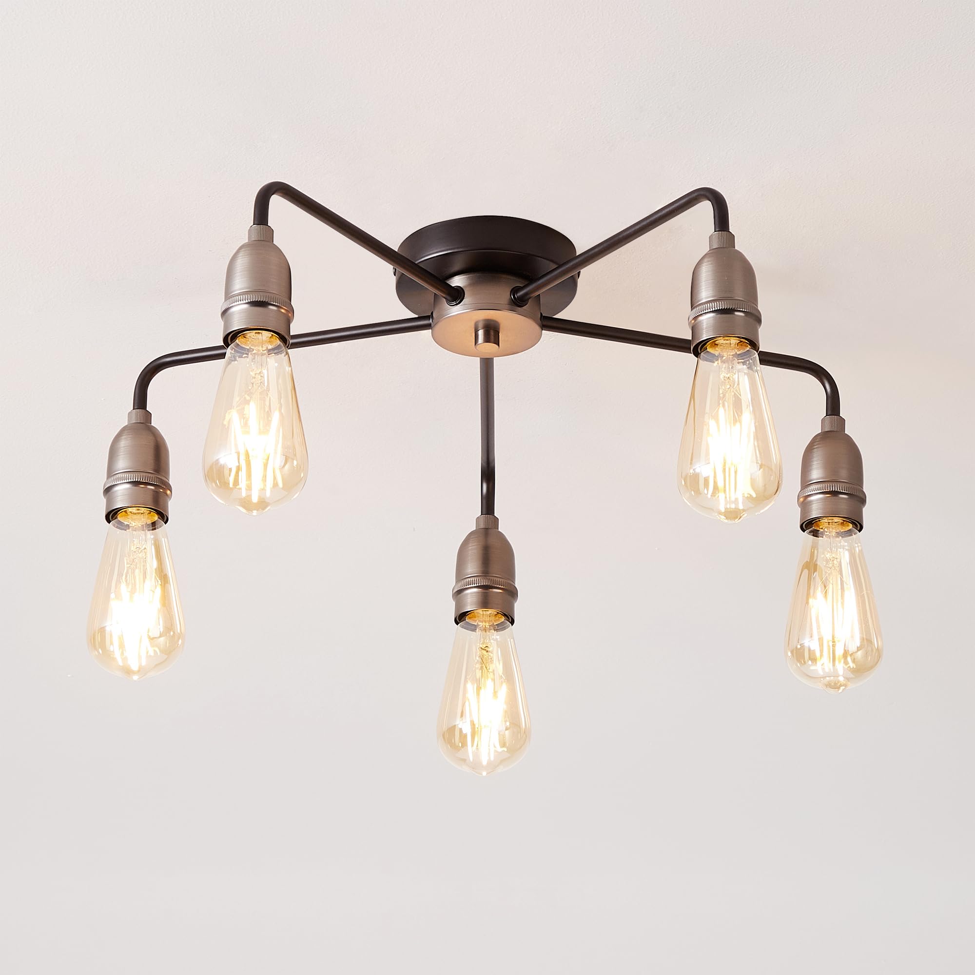 HARPER LIVING Chandelier Ceiling Lights, 5-Light Semi Flush Ceiling Lights, Black and Pewter/Matte Silver Finish, 3xE27/ES 40W Indoor Ceiling Lamp for Living Room Bedroom Kitchen Hallway