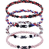 SHEHARUHI 4 PCS Baseball Necklaces Three Braided Rope Tornado Necklaces Baseball Rope Necklaces Sports Titanium Necklace for Men Softball Player Fans Sports Team