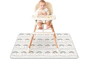 Innokids Baby Splat Mat for Under High Chair 51 x 51 Inch Waterproof and Washable Splash Mat Anti-Slip Floor Protector Under HighChair Mess Prevention (51" x 51", Rainbow)