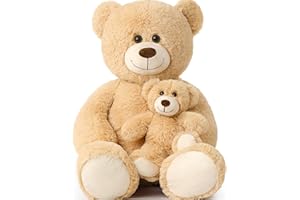 Tezituor Giant Teddy Bear Stuffed Animal 39in, Large Teddy Bear Mommy with Baby, Big Teddy Bear Stuffed Bear for Kids, Girlfriend on Mother's Day, Valentine, Christmas, Baby Shower, Light Brown