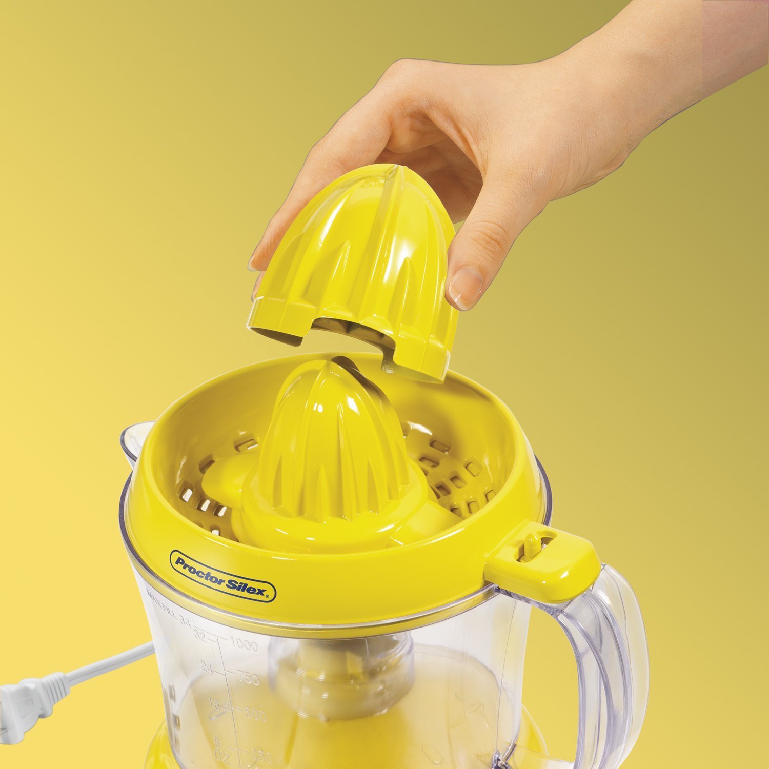 Proctor Silex Alex's Lemonade Stand Electric Citrus Juicer Machine and Squeezer, for Lemons, Limes and Oranges, 34 oz, Yellow (66331)