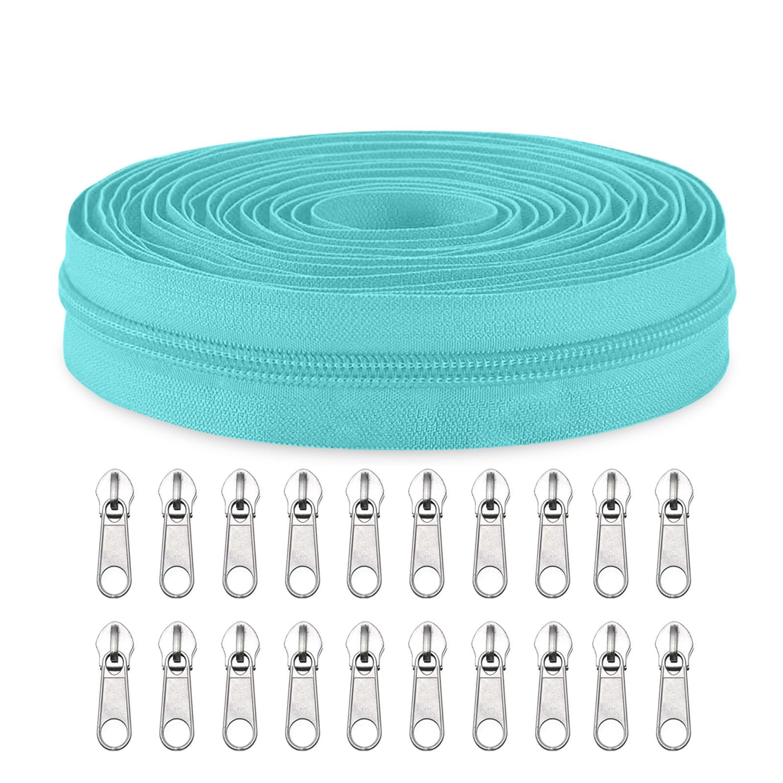 Sawoake #3 Nylon Coil Zippers by The Yard Bulk 10 Yards with 20pcs Zipper Sliders for DIY Sewing Tailor Craft Bag Garment Home Textile…(Lakeblue)