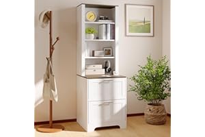 72" Tall Bookshelf with 2 File Drawers, Modern Wood Bookcase with Adjustable Shelves, Freestanding Book Shelf for Home Office