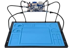 Kaisi Helping Hands Soldering Station with Soldering Mat,6 Flexible Arms Third Hand Tool Heat-Resistant Silicone Solder Mat Base Soldering Kit Helping Hands for Electronic Repair Soldering Jewelry DIY