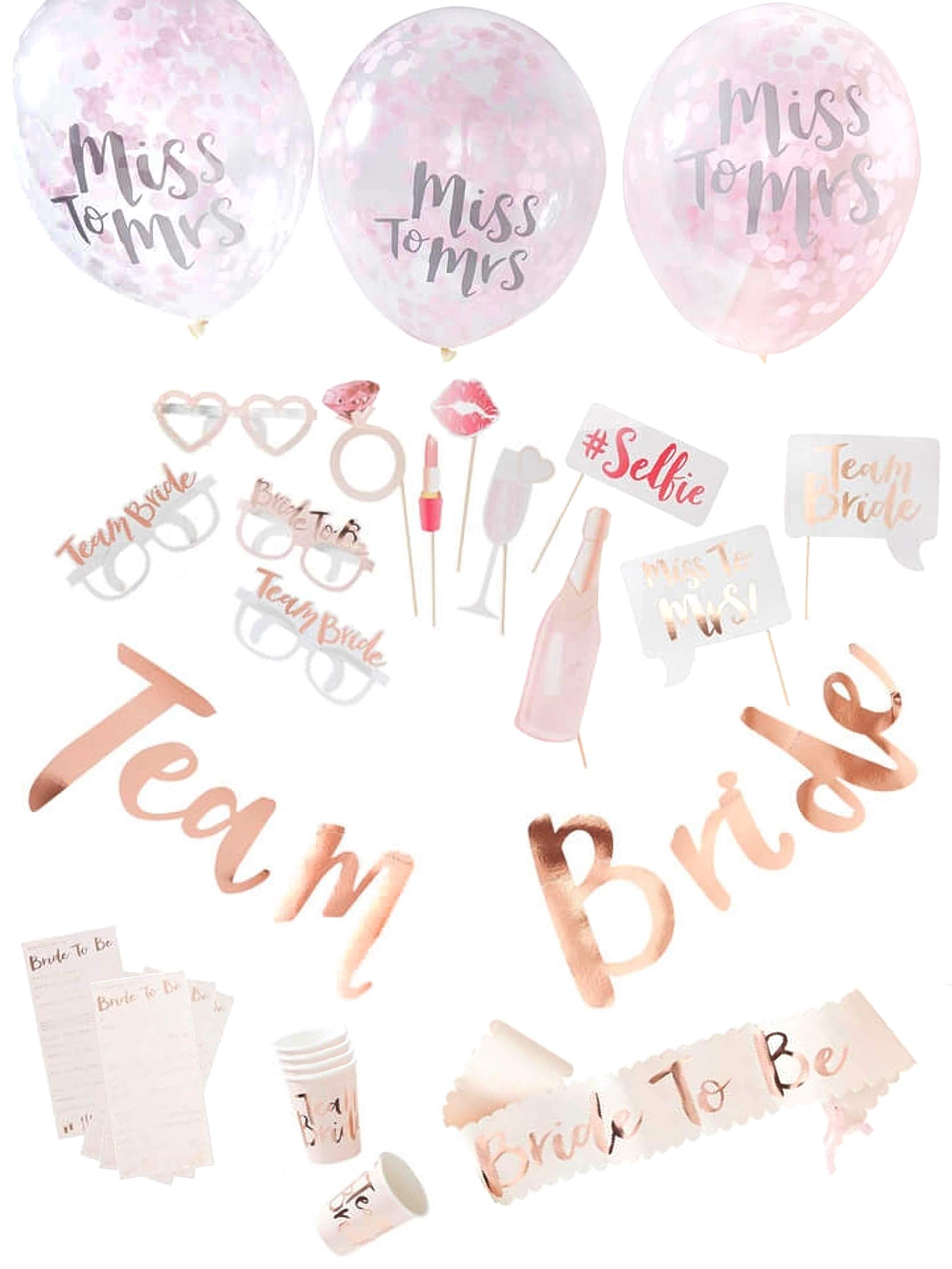 Ginger Ray Hen Party Bridal Shower Rose Gold Pink Party in a Box Decoration Kit - Team Bride