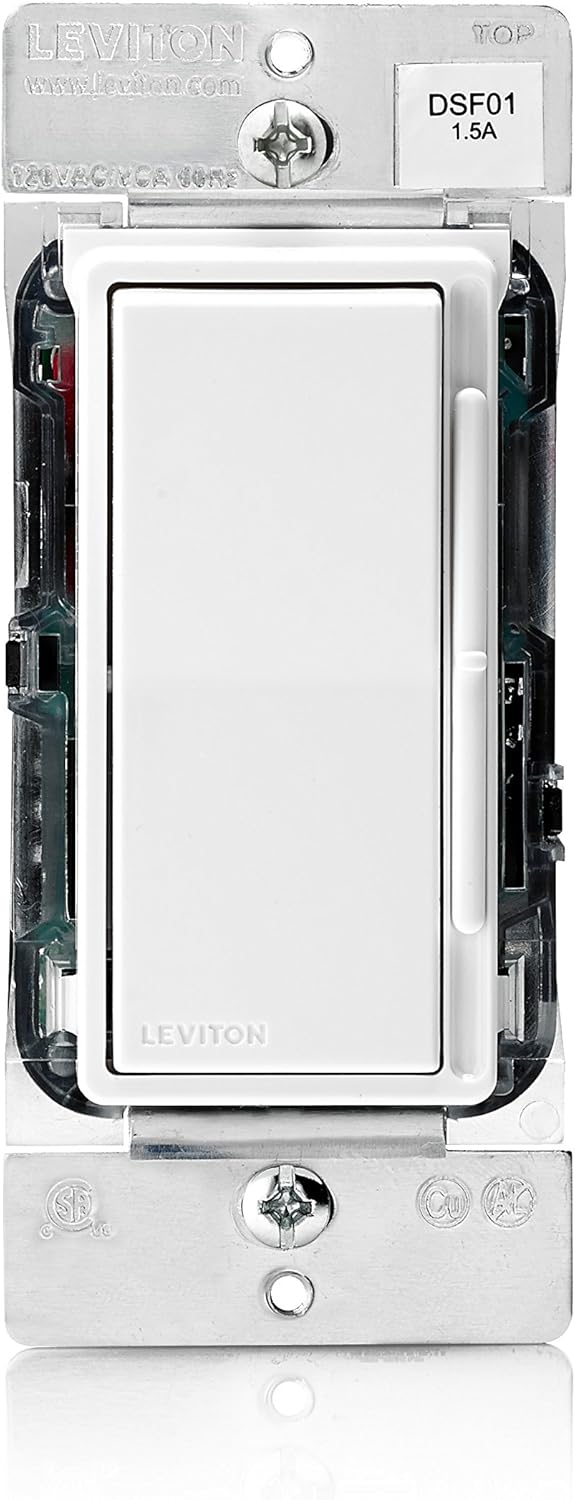 Leviton DSF01-10Z Decora Rocker Slide 1.5A Quiet Fan Speed Control, White