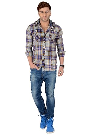 hooded mens checked shirts