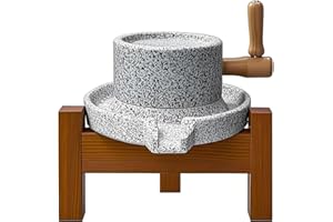 Stone Grain Mill Grinder for Home - Handmade Countertop Wheat & Flour Disk Grinder with Wooden Stand for Bread, Tortillas, Sp