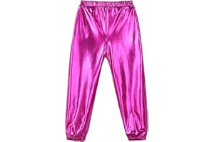 Manyakai Kids Girls Boys Shiny Metallic Dance Harem Pants Athletic Leggings Hip Hop Street Dancewear