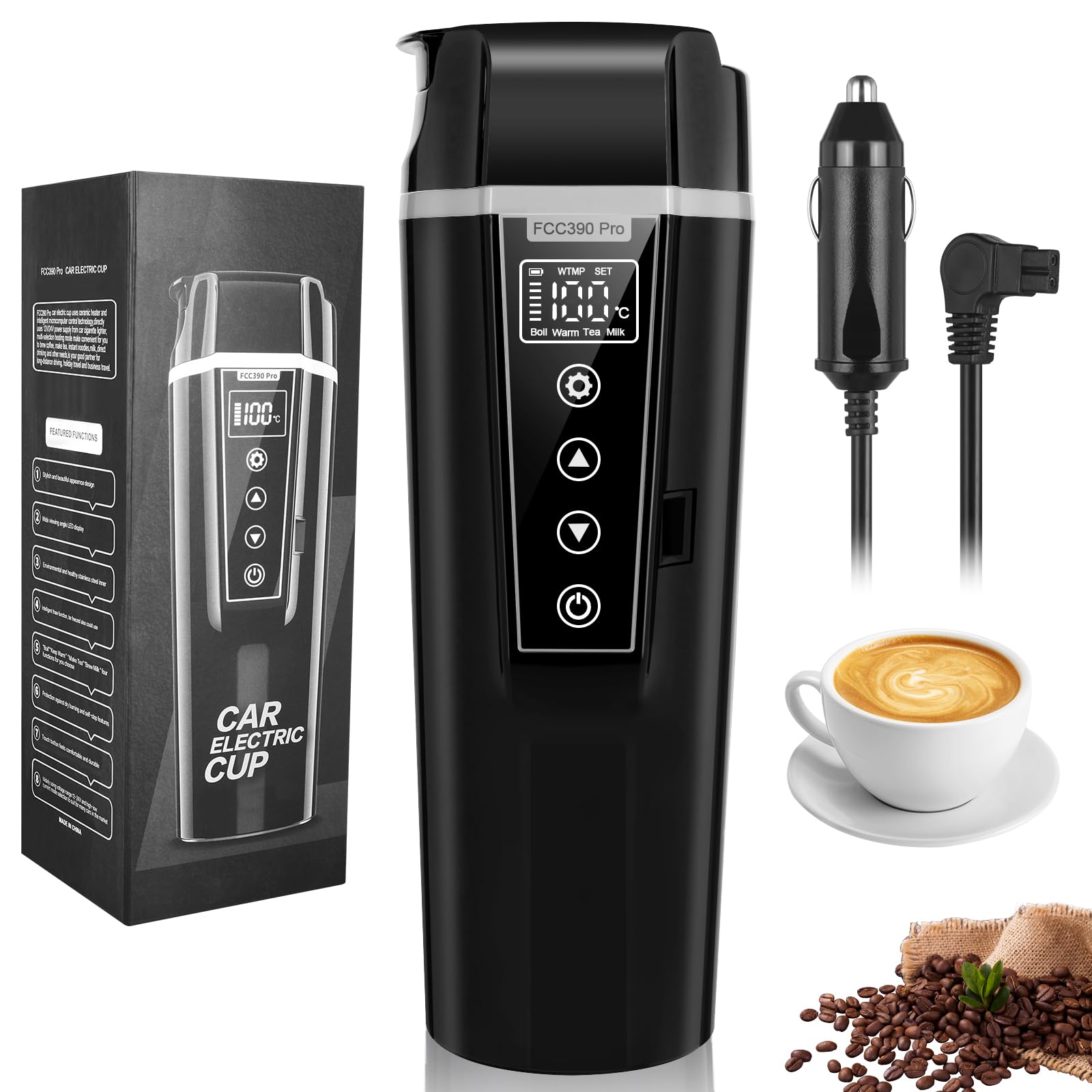 Photo 1 of **NO BOX**Car Electric Kettle,Electric Heated Travel Mug,400ml Portable Water Boiler Heated Mug,40-100? Temperature Adjustable,Car Coffee Warmer Car Heating Cup