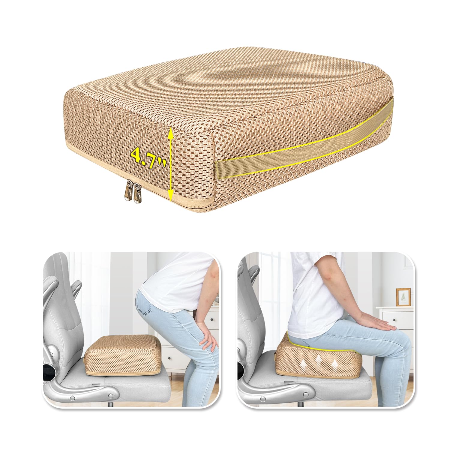Photo 1 of Booster Seat Cushion Extra Thick Chair Foam Cushion for Elderly Adult Booster Seat Elevation Pillow Extra Firm Riser Supportive Lift Chair Cushion Lift Pads for Home, Couch, Patio, Office Seats