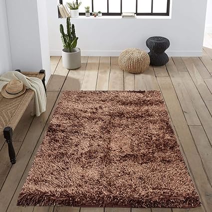 Cloth Fusion Premuim Shaggy Carpet for Living Room 3 Feet x 5 Feet (Taupe)