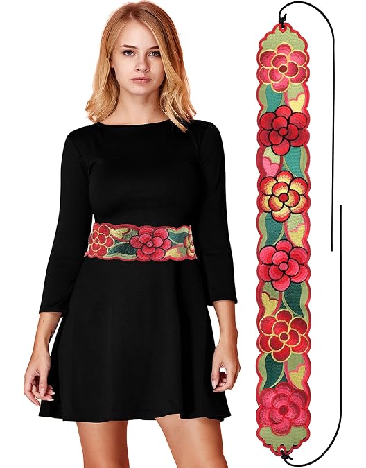Amazon.com: Mexican Floral Embroidered Belt AUTENTIC from  display picture 2
