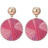 Viva Joya Boho Raffia-Style Dangle Earrings, Lightweight Handmade Woven Statement Jewelry for Women, Offered in Solid Shades, Color-Mix Designs, and Unique Vintage-Washed Styles