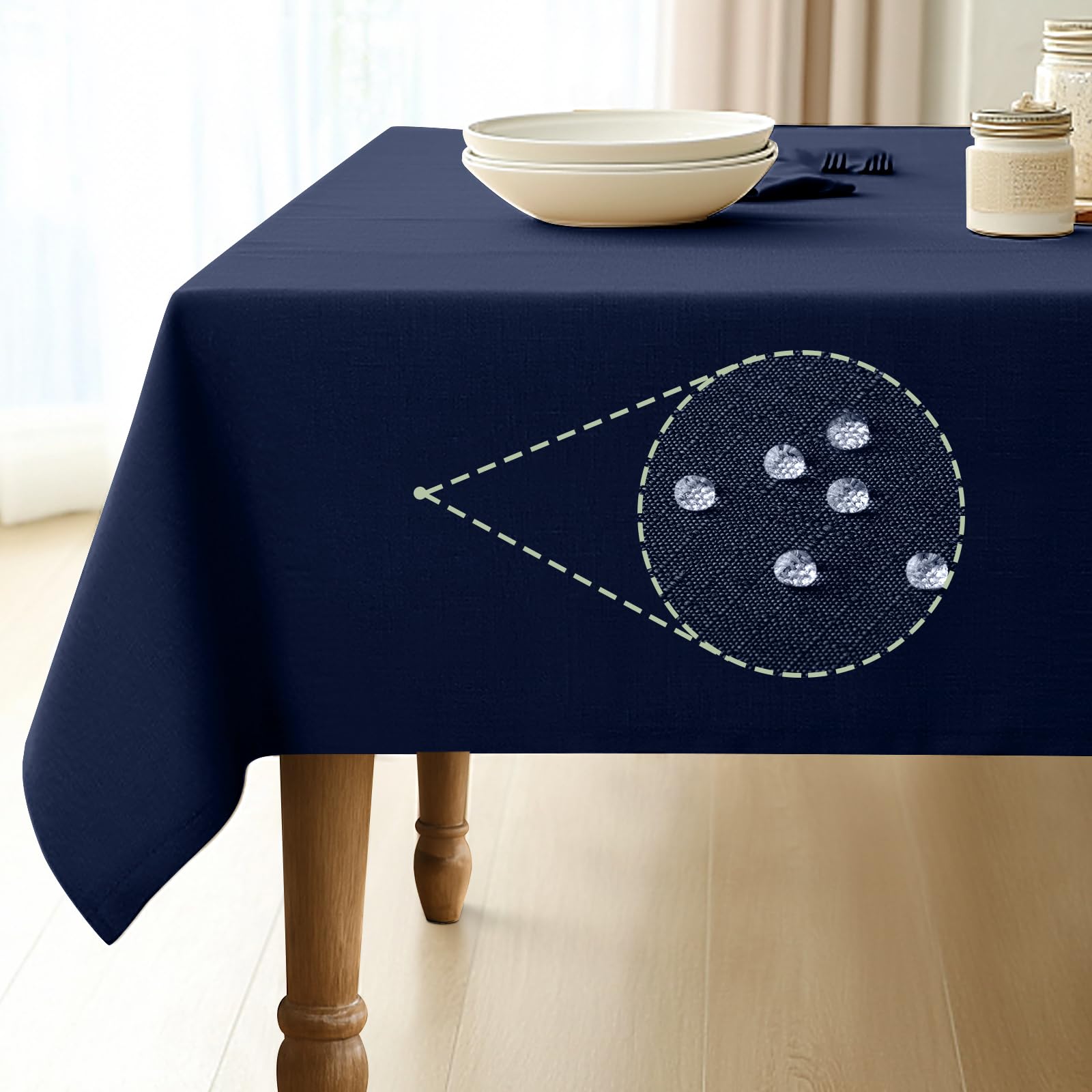 Photo 1 of Pureegg Rectangle Linen Tablecloth Waterproof & Stain Resistant, Wrinkle-Free Table Cloth Adds Elegance and Protection, Ideal for Dining, Party, Wedding and Outdoor, 52 x 70 Inch, Navy Blue
