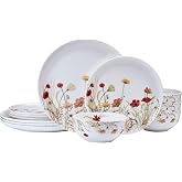 Mikasa Meadow Serenade 12 Piece Floral Bone China Durable Chip Resistant Lightweight Dinnerware Set, Service for 4