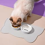 Septillar Cat Food Mat Silicone Non Slip Water Resistant 44x25cm Light Grey view 2