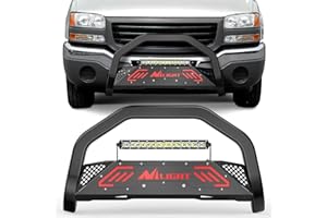 Nilight Bull Bar with Light fits 1999-2006 Chevy Silverado & GMC Sierra (07 Classic)/ 2000-2006 Suburban Tahoe & Yukon & XL / 2002-2006 Avalanche Front Bumper Grille Guard with Skid Plate Licence Hole