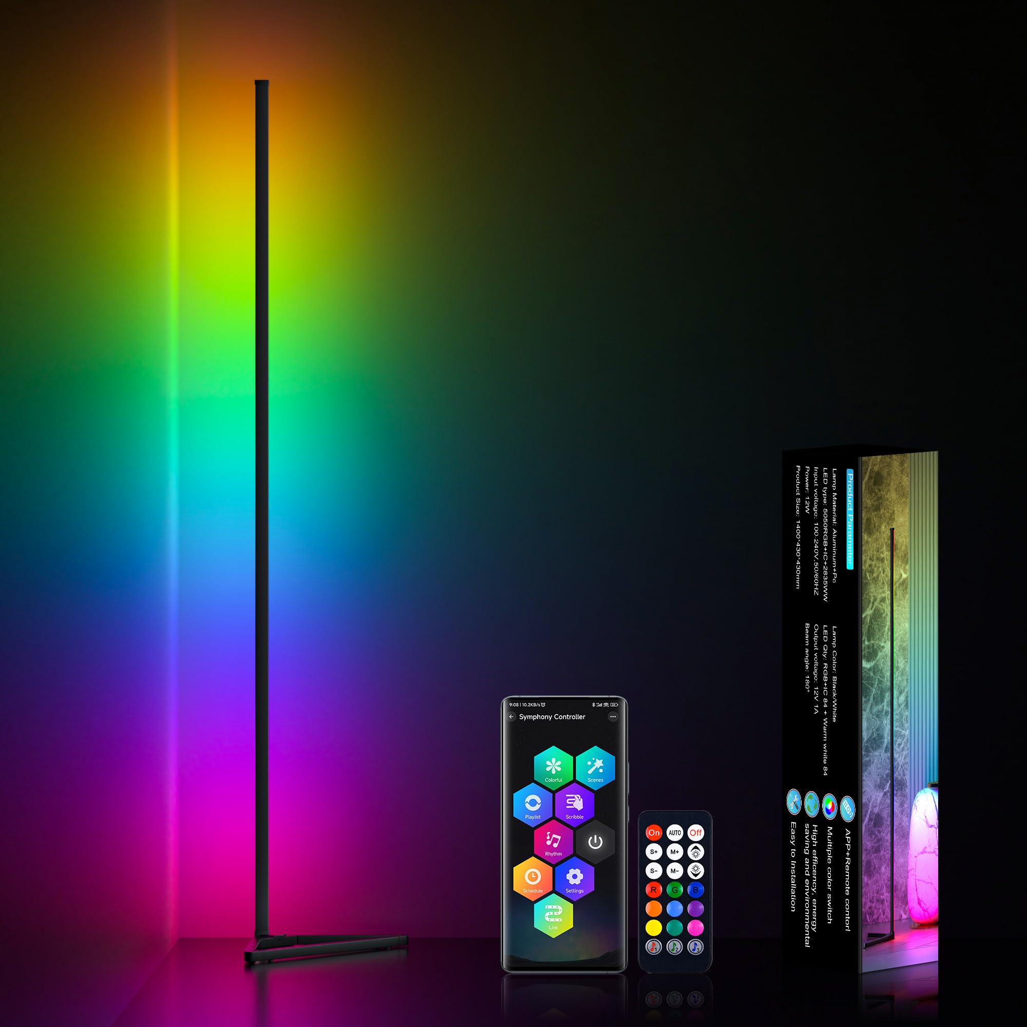 MIWATT RGBIC Floor Lamp,16 Million Colors LED Floor Lamps 141 cm Lamps for Living Room with Music Sync,Standing Lamp with App and Remote Control,Gaming Ambient Lighting Corner Lamp Bedroom Decor