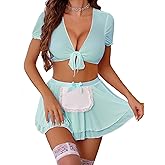 Avidlove Lingerie Set for Women Sexy Maid Outfits Halloween Costume Top and Mini Skirt with Thong