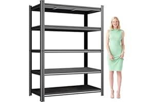 KILISTEELS 71" H x 45" W Metal Garage Shelving Unit 5 Tier Metal Storage Shelves Adjustable Shelving Unit Garage Shelves for Kitchen Warehouse Pantry Basement, 71" H x 45" W x 18" D, Black