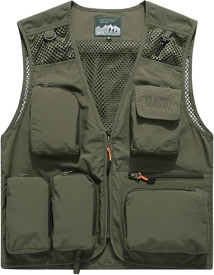 Gihuo Men's Outdoor Removable Back Fishing Mesh Vest with Cargo Pockets