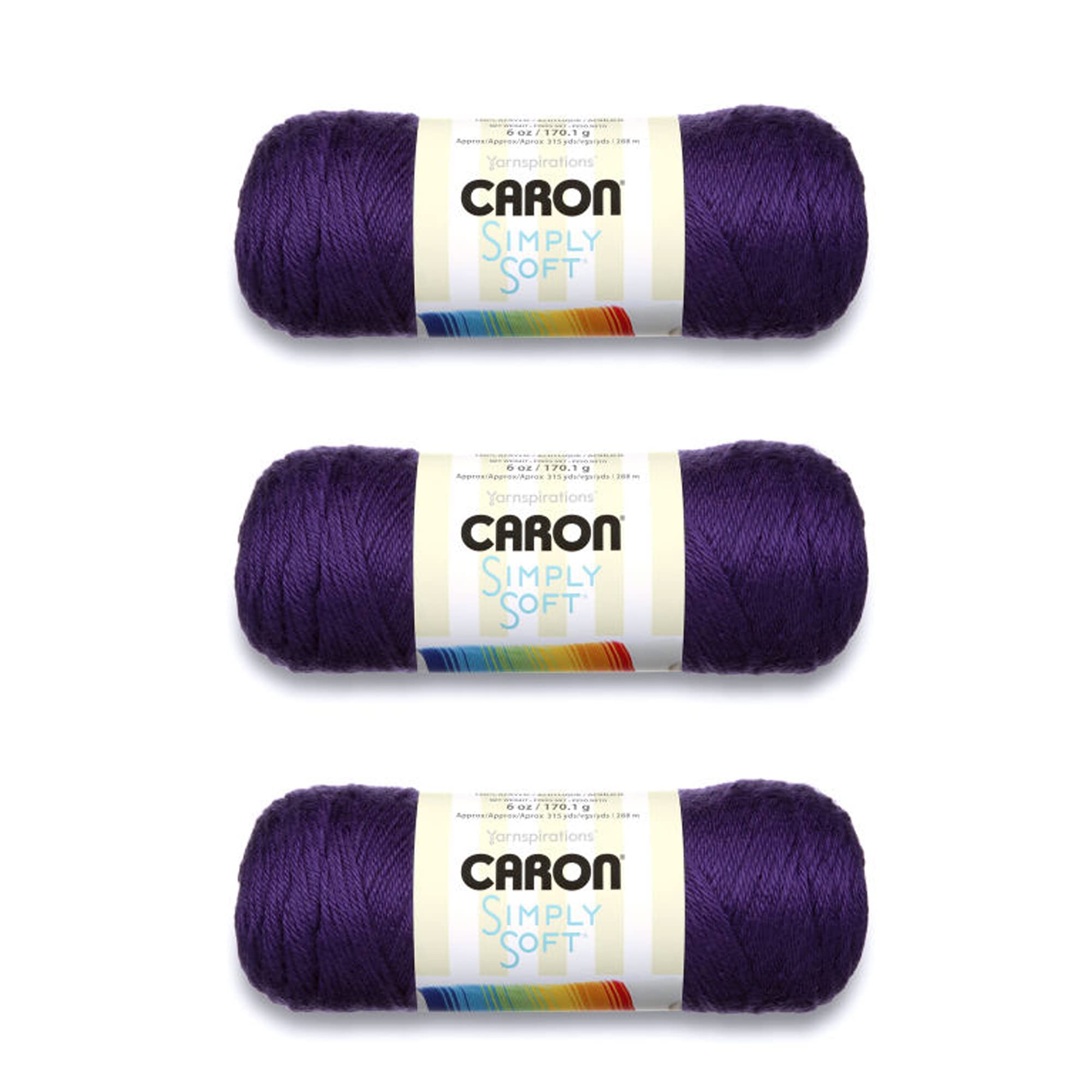 Caron Simply Soft Purple Yarn - 3 Pack of 170g/6oz - Acrylic - 4 Medium (Worsted) - 315 Yards - Knitting/Crochet