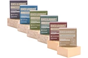 Rinse & Robust Mens Natural Bar Soap 6Pcs Handmade Cleansing Soap Bar Set Moisturizing&Exfoliating Scrub Soap Gifts for Men 6 Different Scents 3.5 oz of 6 Bars