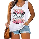 Plus Size Sun Salt Sand Coconut Tree Tank Tops Women Sleeveless Beach Praty T-Shirt Summer Hawaiian Holiday Tank Tops
