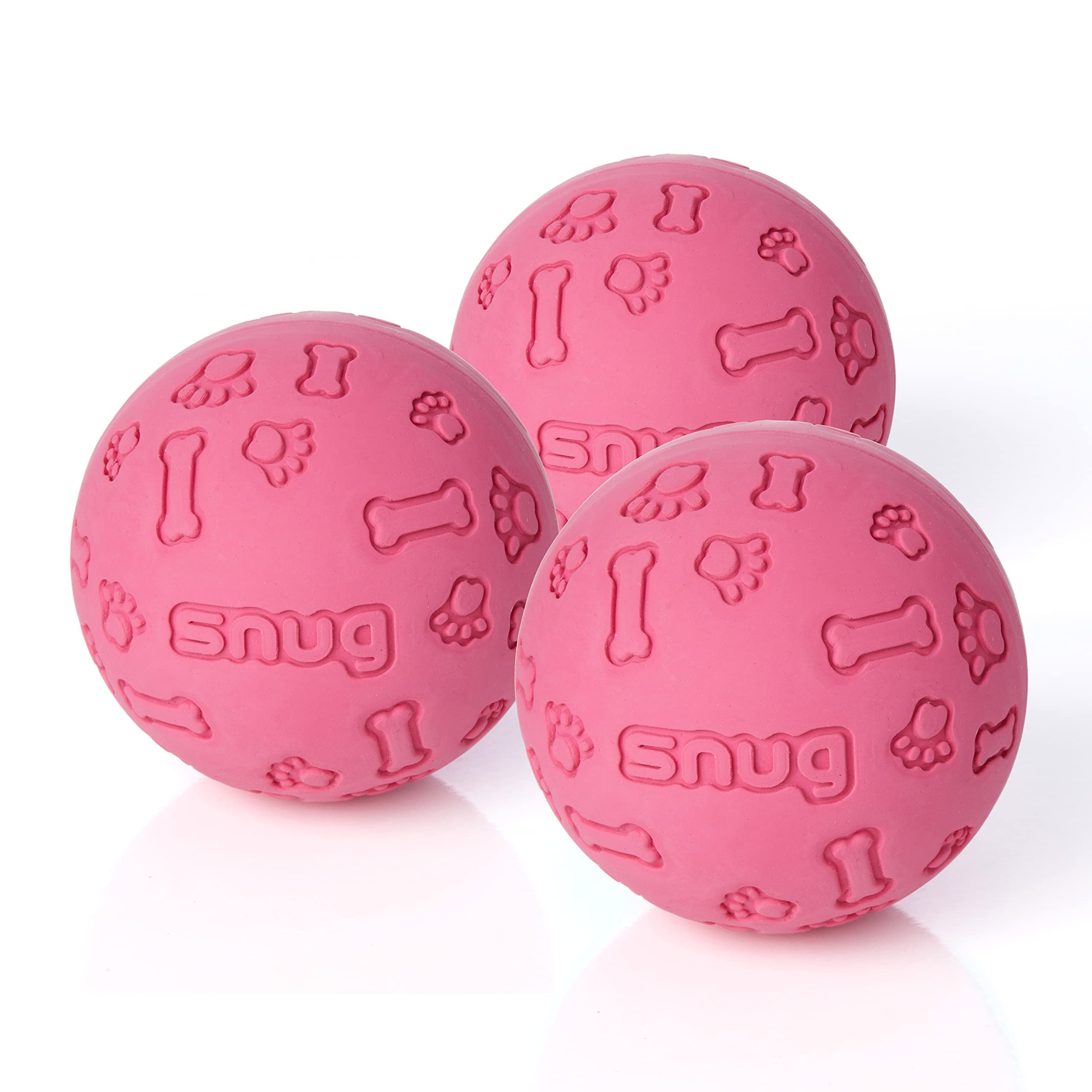 Snug Rubber Dog Balls for Small and Medium Dogs - Tennis Ball Size - Virtually Indestructible (3 Pack - Pink)