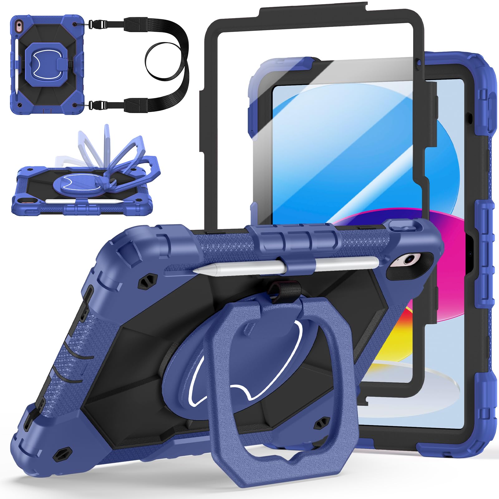Photo 1 of **NO Shoulder Strap** Case for iPad A16 11th/10th Generation 11 inch/10.9 inch 2025/2022, Ubearkk for iPad a16 case with Screen Protector, 360 Degree Rotating Stand Pencil Holder, Navy Black