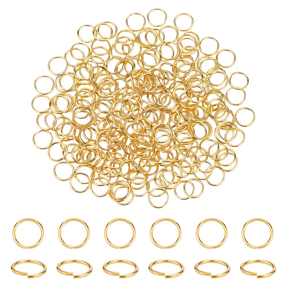 PH PandaHall 260pcs Brass Jump Rings, 10mm Gold Jump Rings Extra Strong Ring Jewellery Necklace Bracelet Connectors Unsoldered O Ring for Earrings Bracelets Necklaces Chain Choker DIY Craft Making