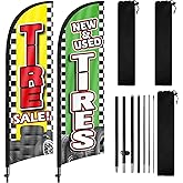 Tire Sale Swooper Flags, New&Used Tires Sale Advertising Swooper Flag Banners, New Used Tires Feather Flags with Pole and Ground Stake, 8FT Advertising Feather Banners Sign for New Used Tires Sale