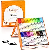Shuttle Art 384 Pack Washable Super Tips Markers, 16 Assorted Colors Conical Tip Large Markers Bulk with a Box, Bonus Caps, H