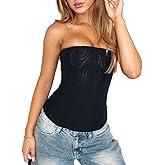 Seyumixi Sexy Mesh Corset for Women Y2k Strapless Bustier Top Back Zip Boned Overbust Corset Tops for Going Out Party