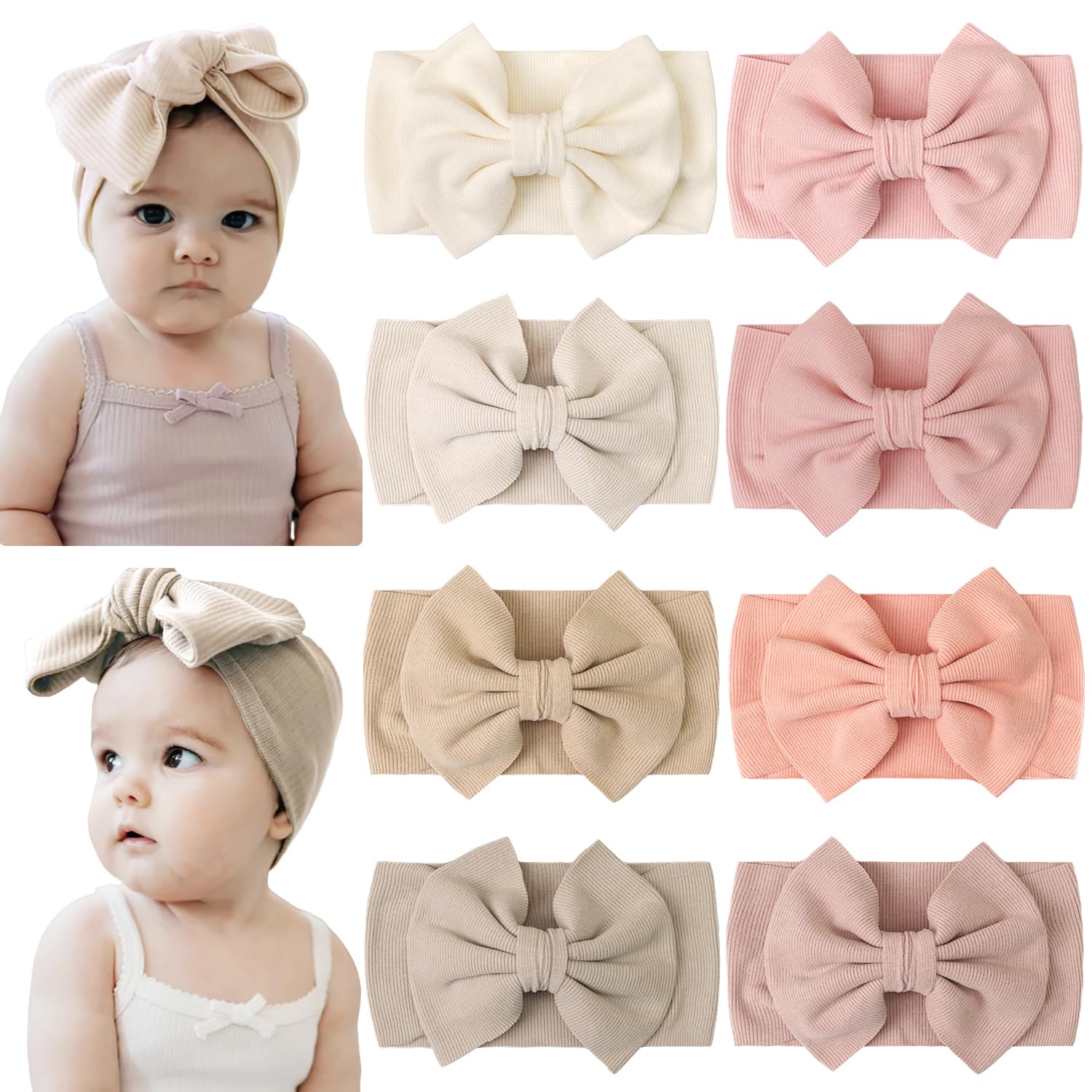 Photo 1 of CÉLLOT 8 Colors Super Stretchy Soft Knot Baby Girl Headbands with Hair Bows Nylon Head Wrap For Newborn Baby Girls Infants Toddlers Kids