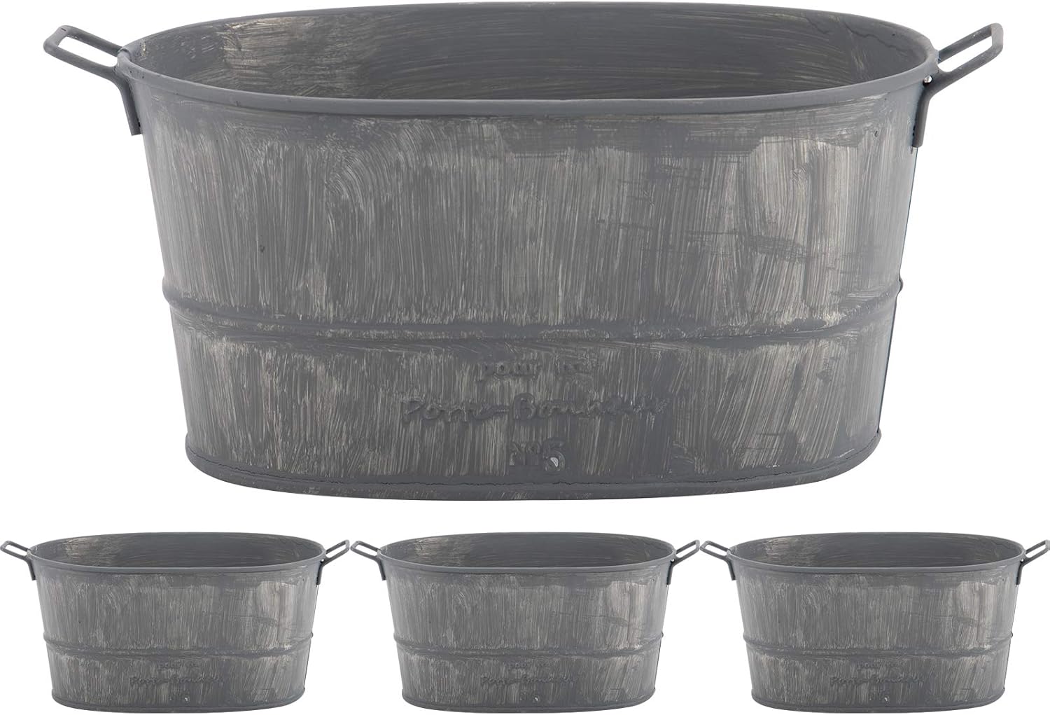 4 Pack of Galvanized Oval Planters with Handles 7.5 × 3.7