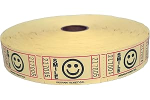 INDIANA TICKET CO. 2000 Raffle Tickets, Smile, Yellow, Single Roll, Tickets for Events, Entry, Classroom Reward, Fundraiser & Prizes (1 of 8 Colors)