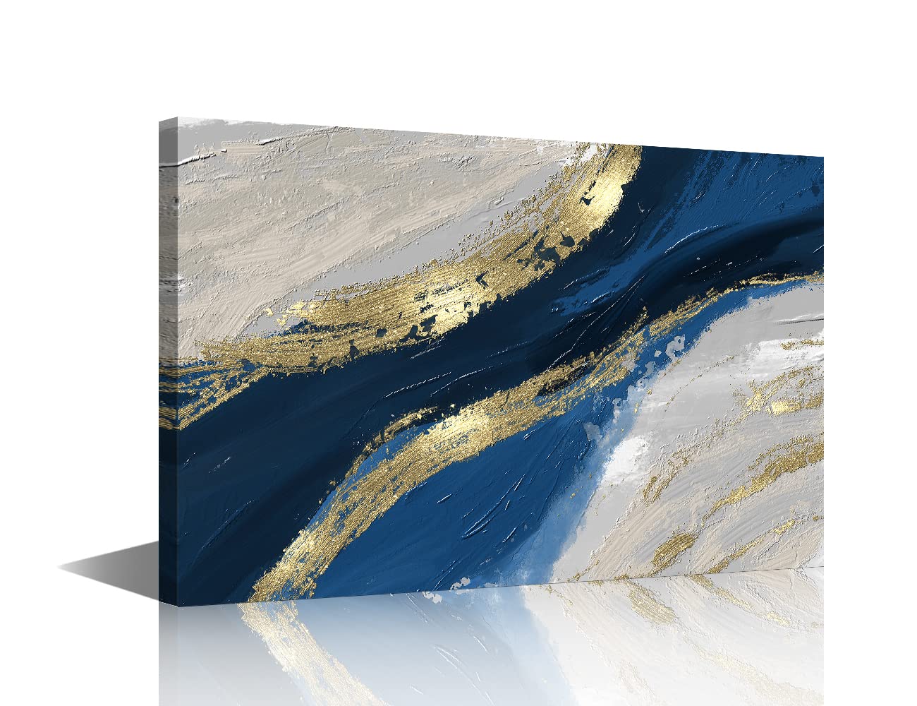 Canvas Wall Art Abstract Pictures Prints Blue and Gold Marbling Pattern for Living Room Bedroom Decor Contemporary Teal Blue Gray Artwork Office Home Decor Framed 12x18inch — image 1