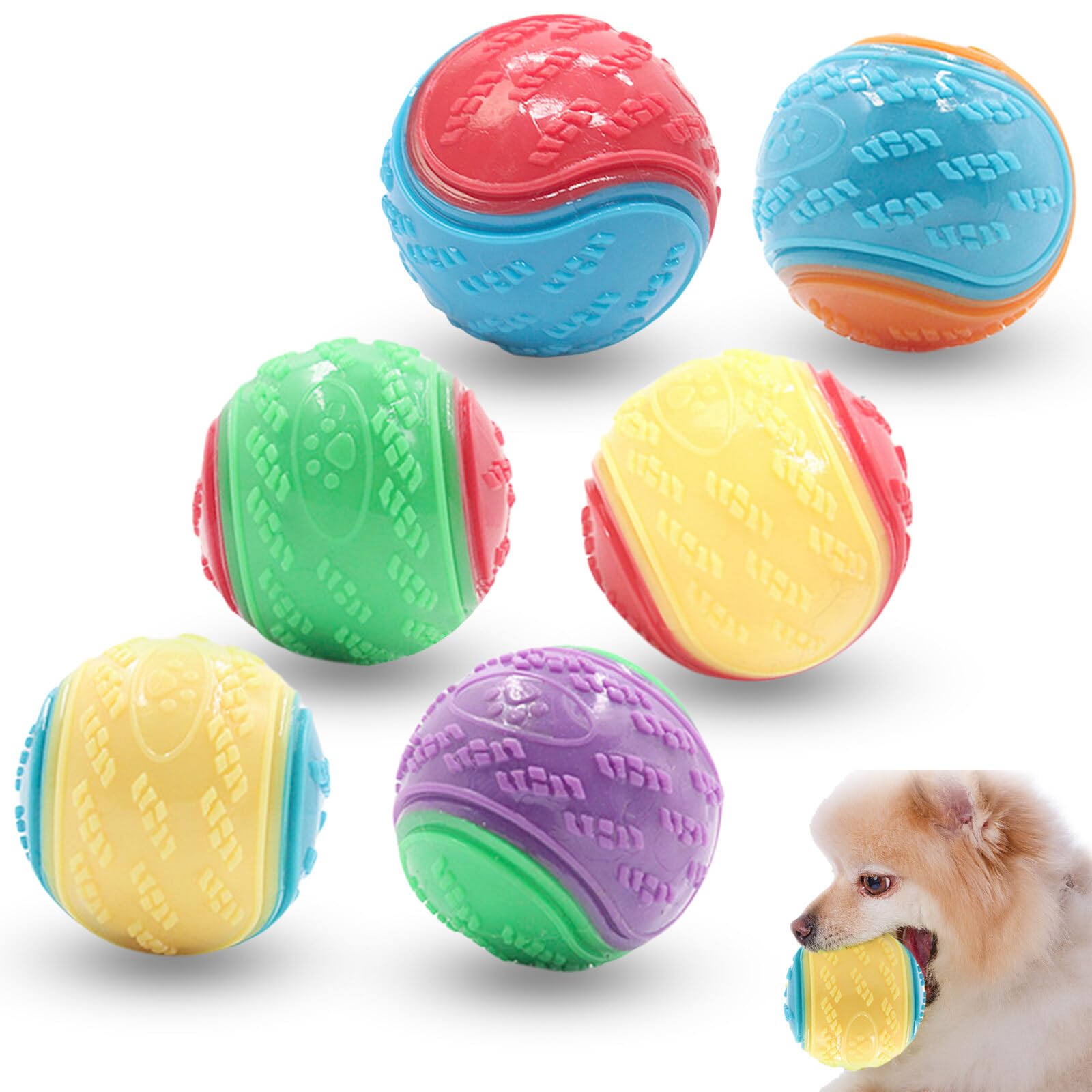 6PCS Squeaky Dog Ball, Toy Balls for Dogs, Dog Teeth Grinding Ball, Dog Ball Toys Indestructible, Squeaky Dog Balls, For Relieving Anxiety and Boredom,Training, Teeth Cleaning, Interactive(6 Color)