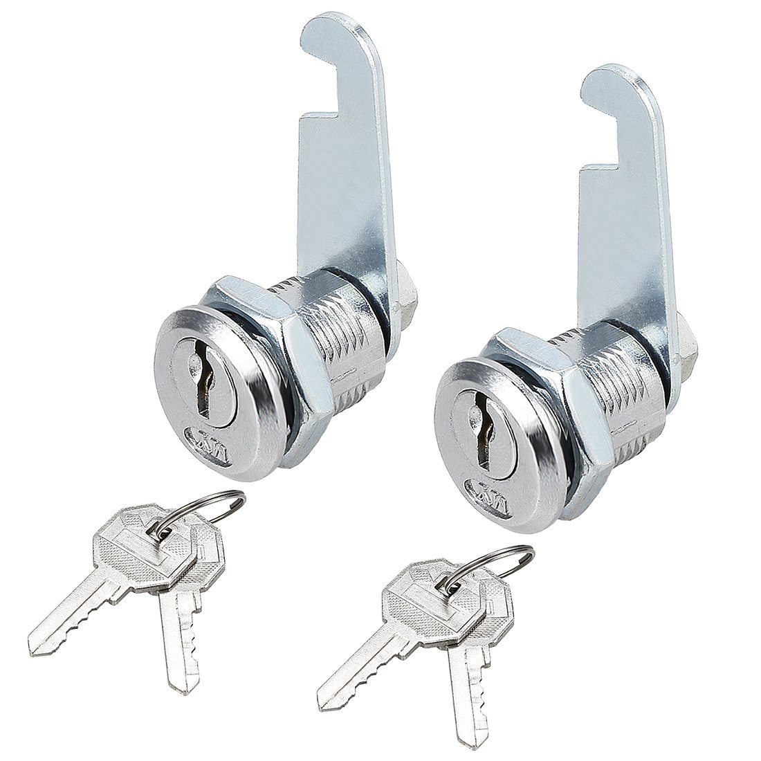 Sourcingmap Drawer Cabinet Cam Lock, 13/16" Cylinder Length with No.0 Cam, Fits on 1/2" Max Panel Thickness, Zinc Alloy Chrome Finish, Keyed Different, 2 Pack