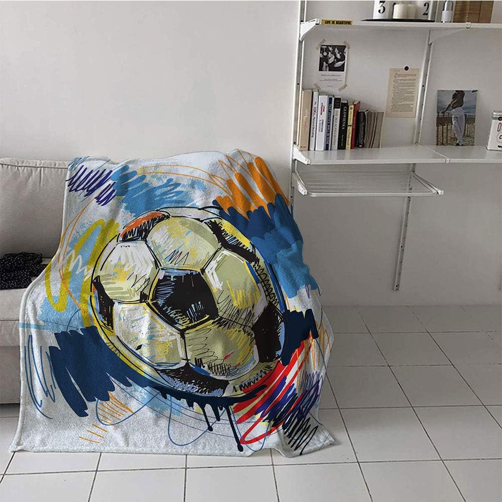 Amazon 子供用ブランケット スロープリント デジタル印刷ブランケット サッカーのイラスト入り 陽気な群衆のシルエット ペナルティを見つめる サッカーの試合 ブルーホワイト L50 X W30 キッズ ジュニア用寝具 オンライン通販