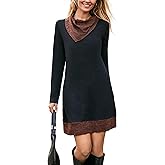 STYLEWORD Women's 2026 Winter Dress Tunic Tops for Leggings Long Sleeve Sweater Cowl Neck Fashion Shirt Dress