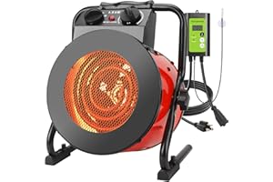 ORVELLA Greenhouse Heater with Digital Thermostat, 1500W Grow Tent Heater, Overheat Protection & Fast Heating, Electric Space Heaters for Patio, Garage, Greenhouse, Flower House, Red