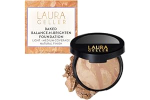 LAURA GELLER NEW YORK Award-Winning Baked Balance-n-Brighten Color Correcting Powder Foundation - Light - Buildable Light to Medium Coverage - Demi-Matte Natural Finish