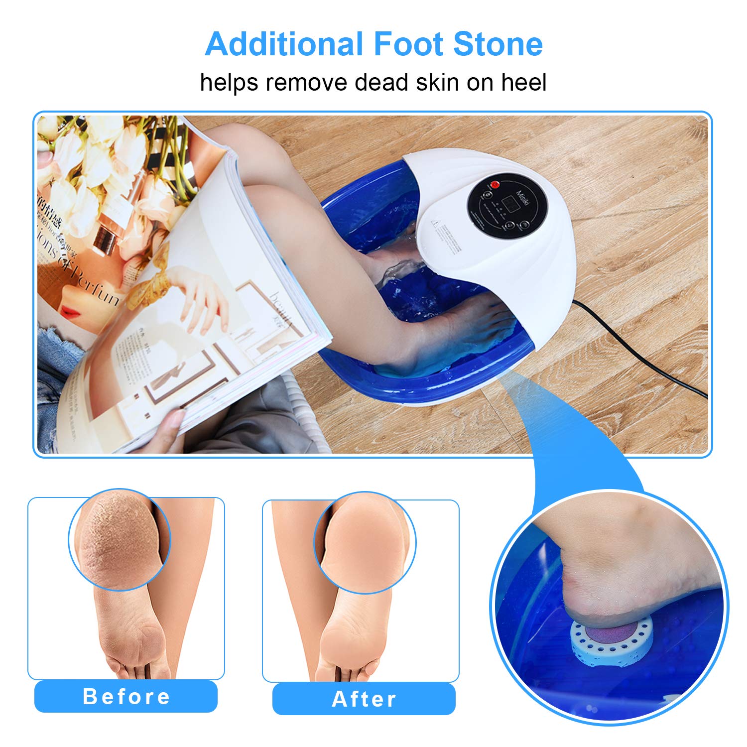 Foot Spa Misiki Foot Bath Massager with Heat Bubbles Vibration and Auto Shut-Off, 4 Massage Rollers and Pedicure Stone for Acupressure Shiatsu Massage to Relieve Feet Muscle Pain: Beauty