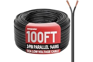 Energeaster Low Voltage Wire 2 Conductors Black Cable Hookup LED Lighting Strips Flexible Wire Outdoor Extension Cord 14 Gauge Copper Clad Aluminum Wire(14AWG 100FT)